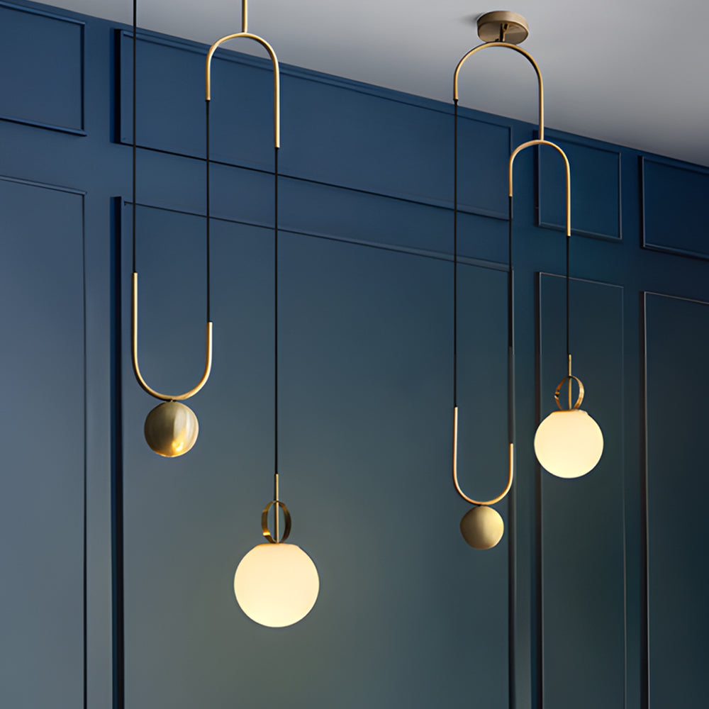 1-Light Gold Hanging Opal Glass Globe Pendant Light - Modern, Adjustable, Frosted Glass Shade by Taavita