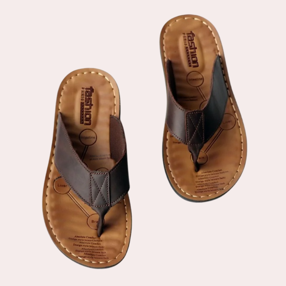 Men's Leather Thong Sandals | Comfortable Contoured Footbed | Durable Leather & Stitched Design | Summer Casual Wear