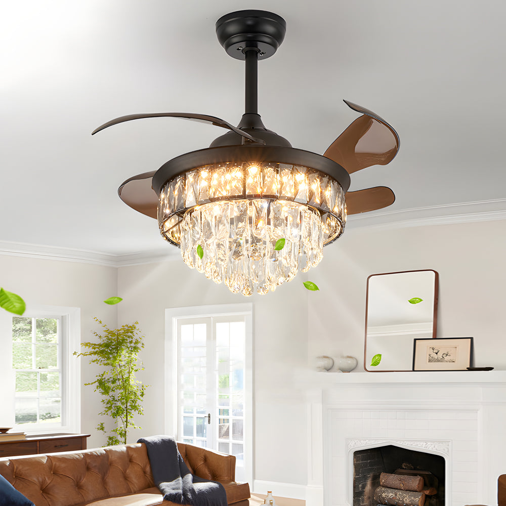 20 In. Crystal Dimmable 6-Speed LED Retractable Ceiling Fan with Remote - Dazuma