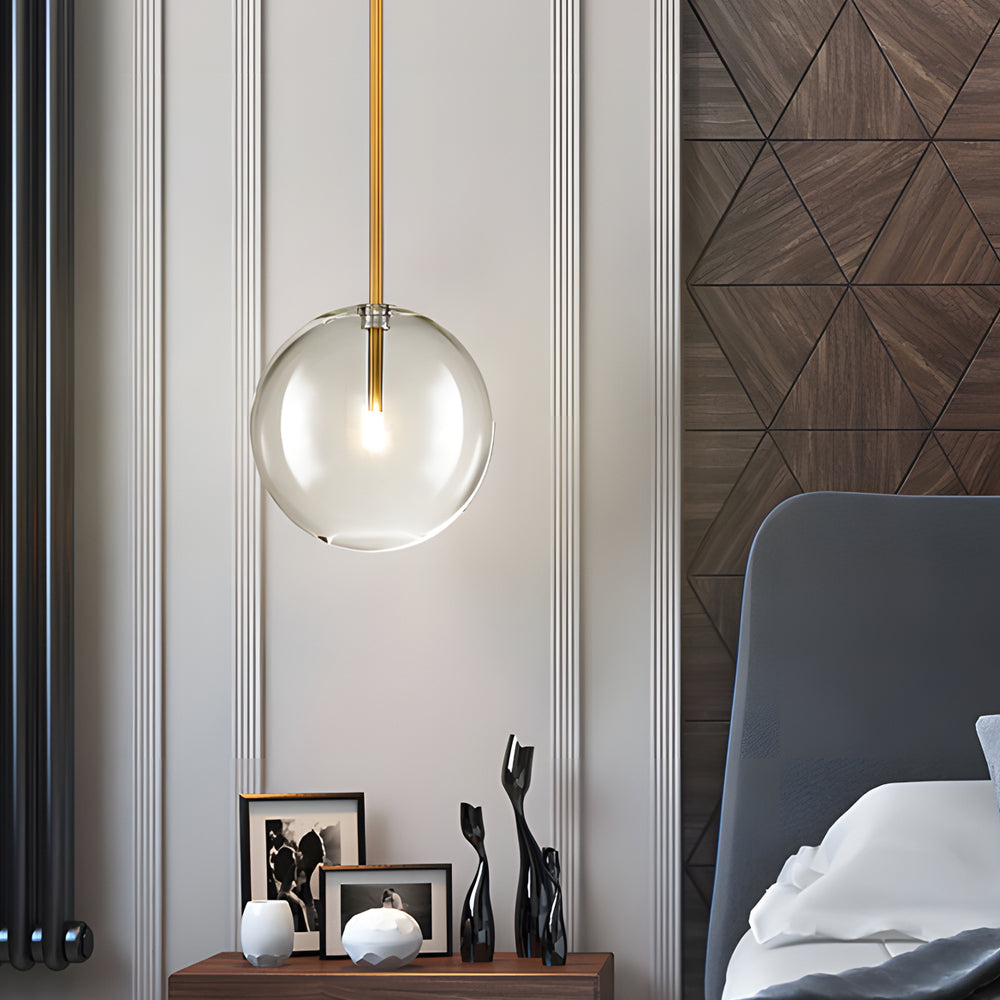 1-Light Modern Clear Glass Globe Pendant Light Hanging Fixture