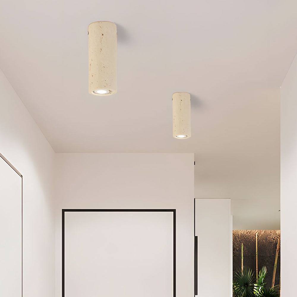 1-Light Modern Yellow Travertine Long Tube Ceiling Lamp for Hallway and Entrance by Taavita