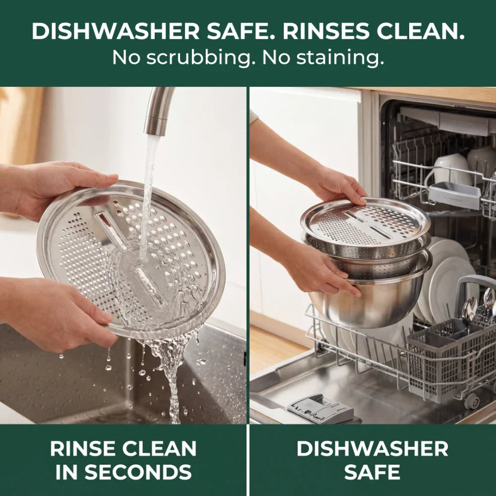 3-in-1 Grater, Sieve, and Stainless Steel Mixing Bowls Set