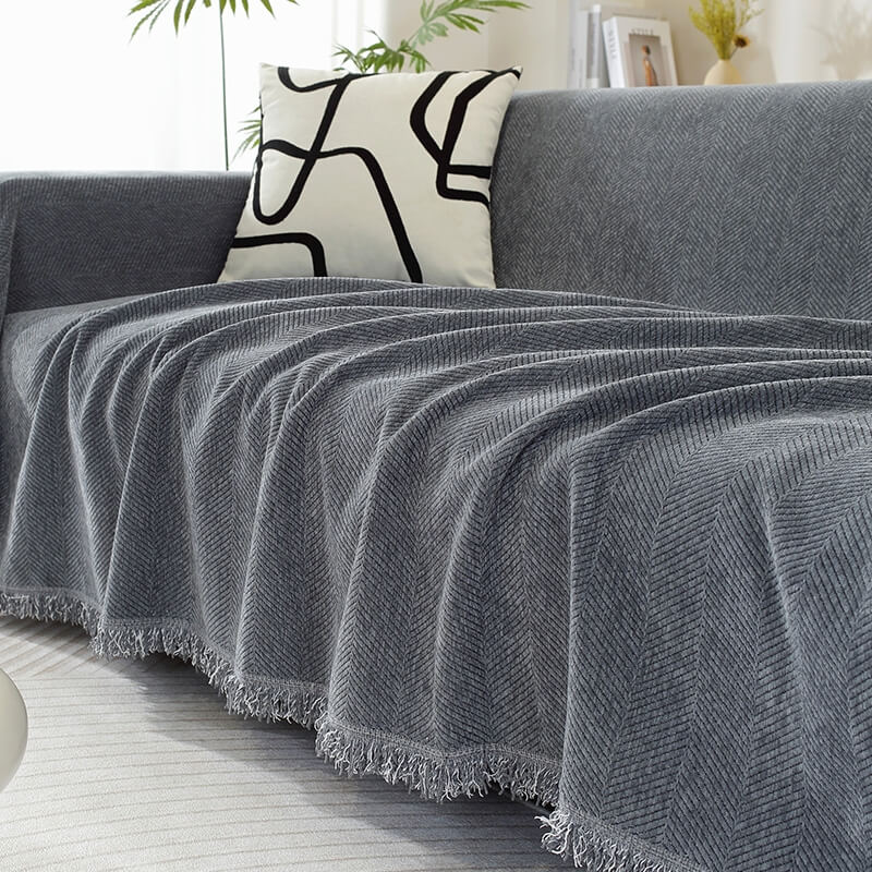 Chenille Sofa Cover | Herringbone Texture | Protects and Enhances Sofas | Durable Chenille