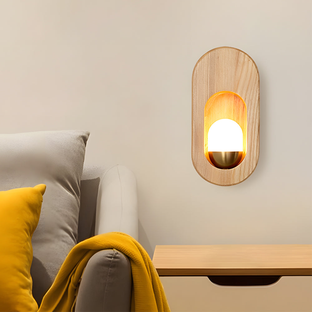 1-Light Wood Oval Wall Sconce - Wood/Walnut Finish