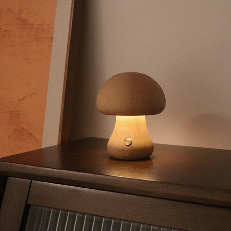 Taavita - LED Night Light Wooden Mushroom with Touch Sensor & Dimmable Brightness