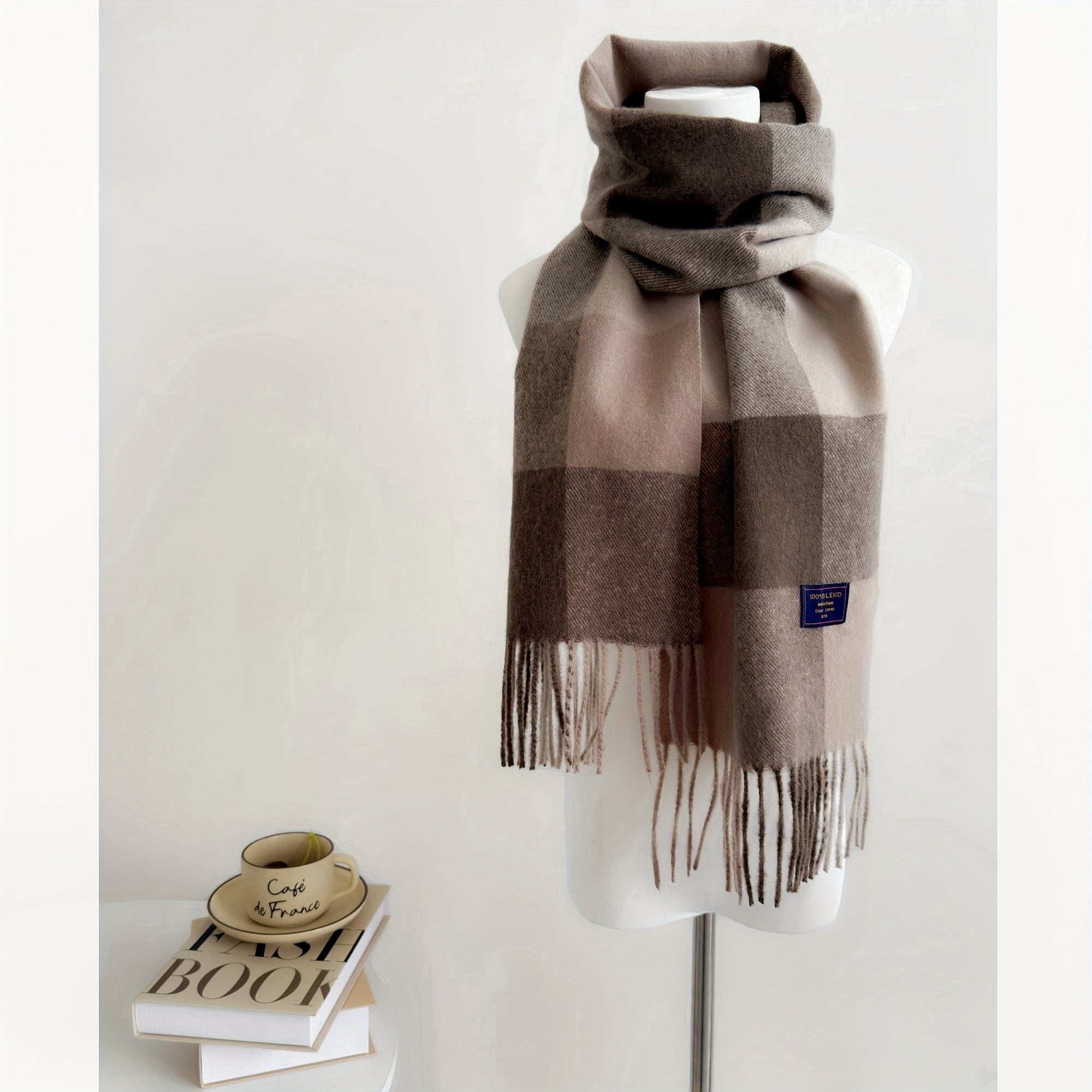 Wool-Blend Scarf | Tartan Pattern | Warm and Comfortable | Wool