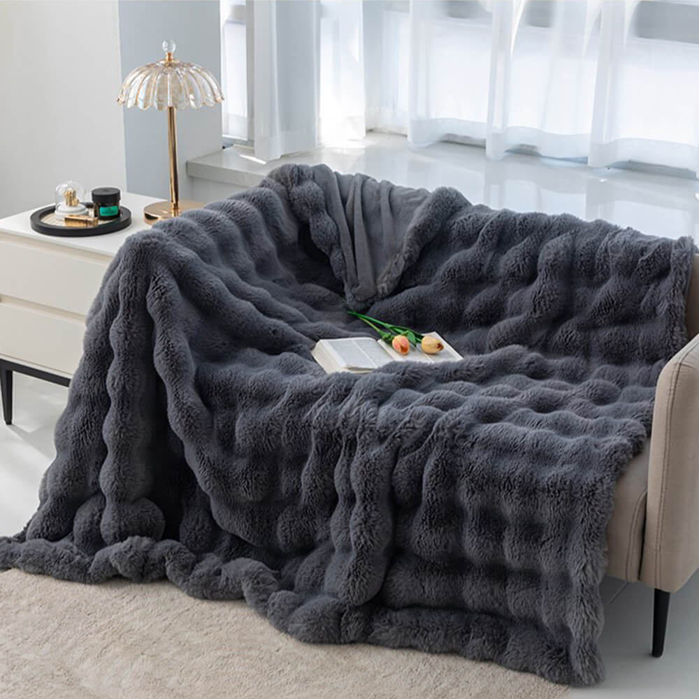 Faux Rabbit Fur Blanket | Double-Layer Plush | Extra Thick Warmth | Hypoallergenic