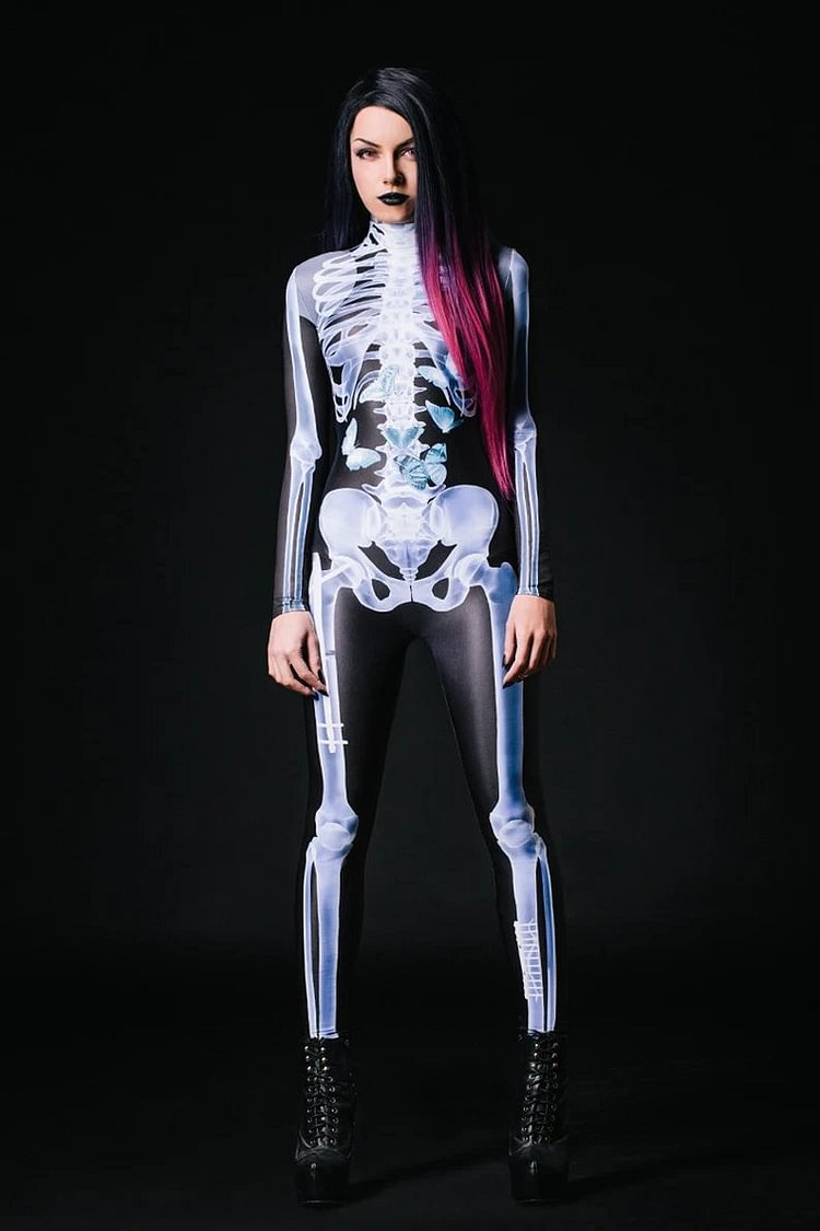 Halloween Skeleton Bodysuit with Glow Blacklight Effect