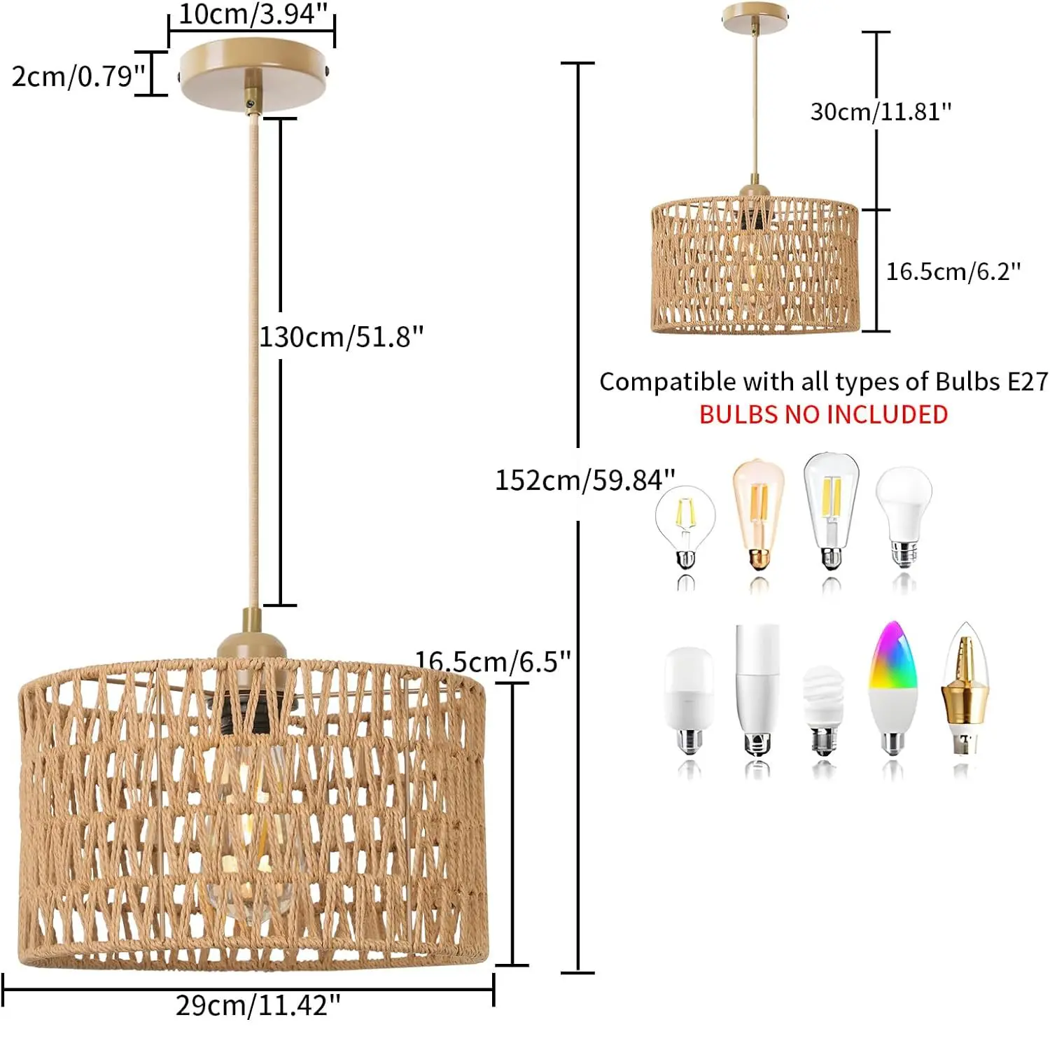 Elara — Handwoven Natural Rattan Pendant Light with Warm Glow