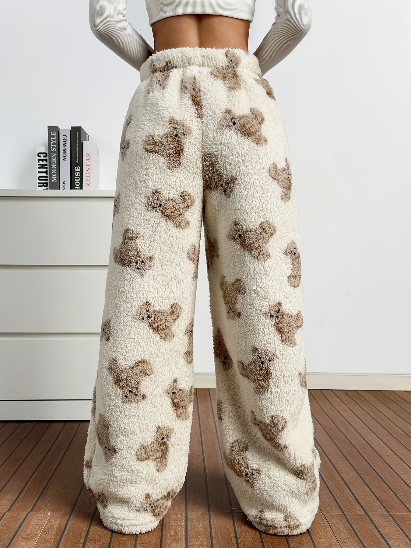 Fleece-Lined Wide-Leg Pants | Animal Print | Warm and Comfortable | Polyester