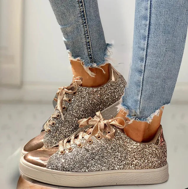 Women’s Casual Sneakers | Glitter Texture with Glossy Toe Cap | Durable Materials | Comfortable Fit for All-Day Wear