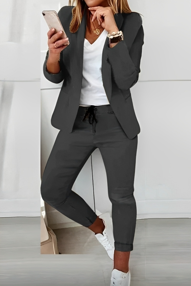 Women’s Casual Blazer and Jogger Suit Set | Cotton-Polyester Blend | Adjustable Waist & Tapered Fit | All-Season Comfort