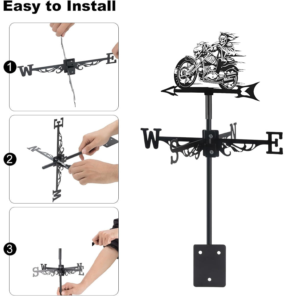 Skull Motorcycle Halloween Weathervane Stainless Steel Outdoor Decor