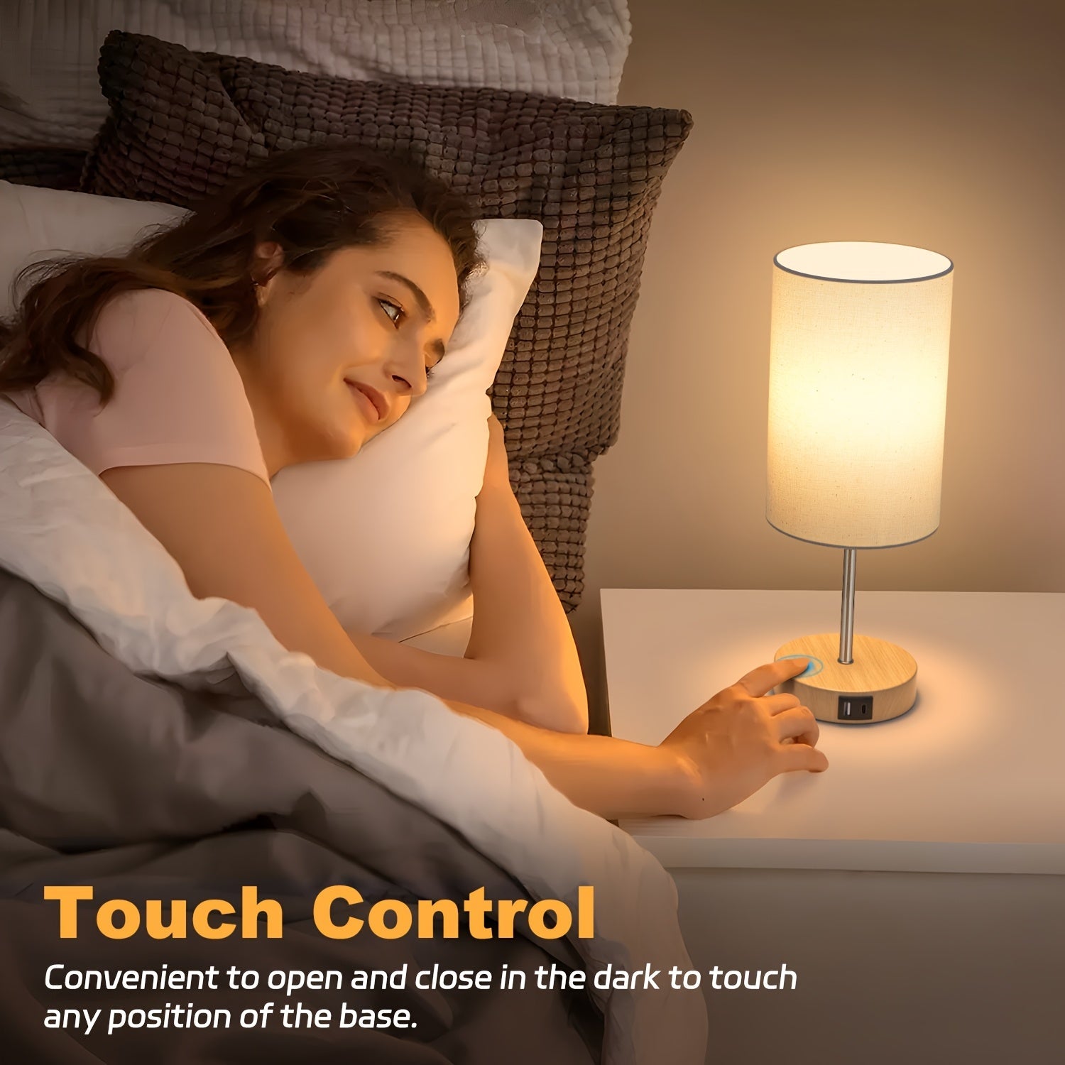 Set of 2 Touch-Controlled USB-Enabled Dimmable Table Lamps