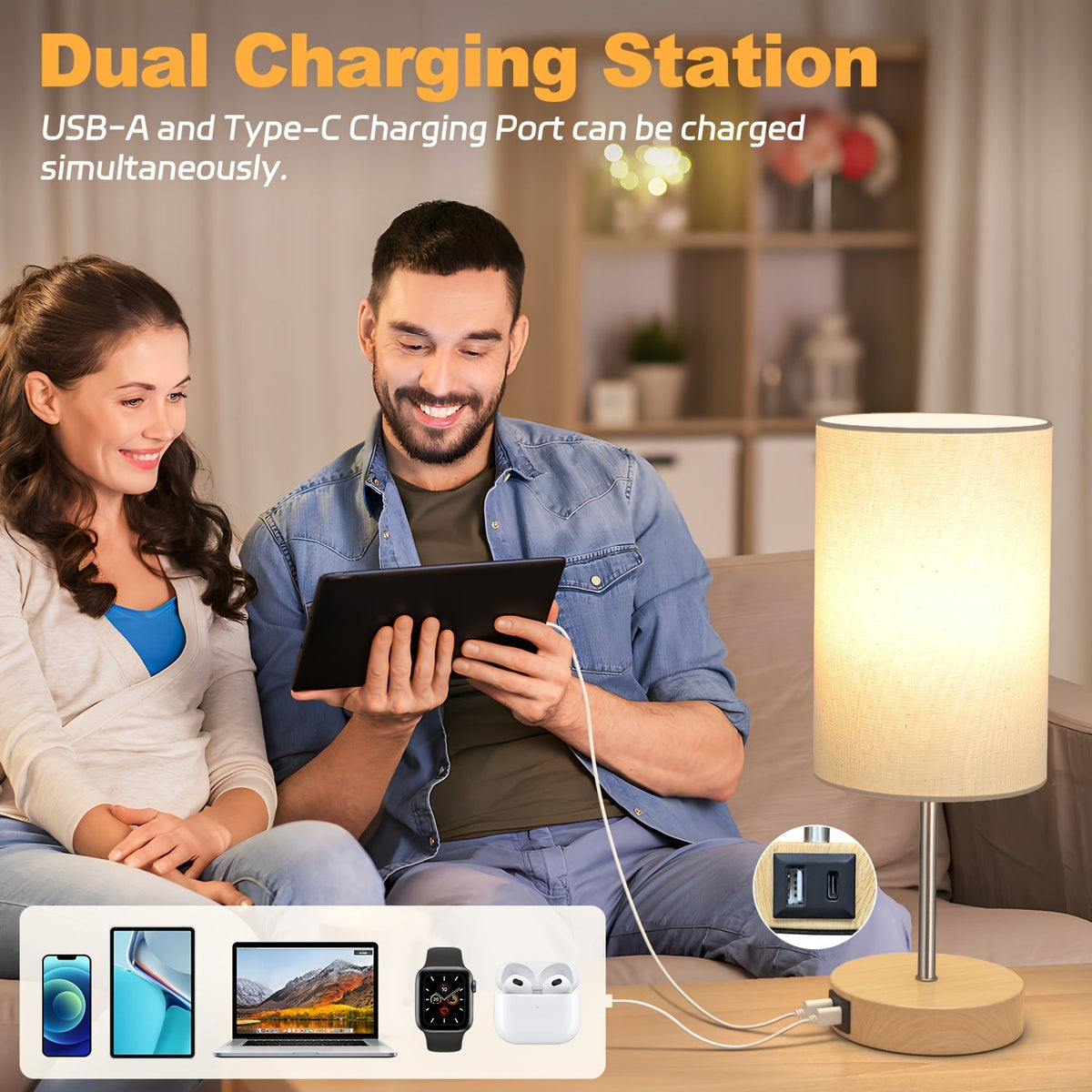Set of 2 Touch-Controlled USB-Enabled Dimmable Table Lamps