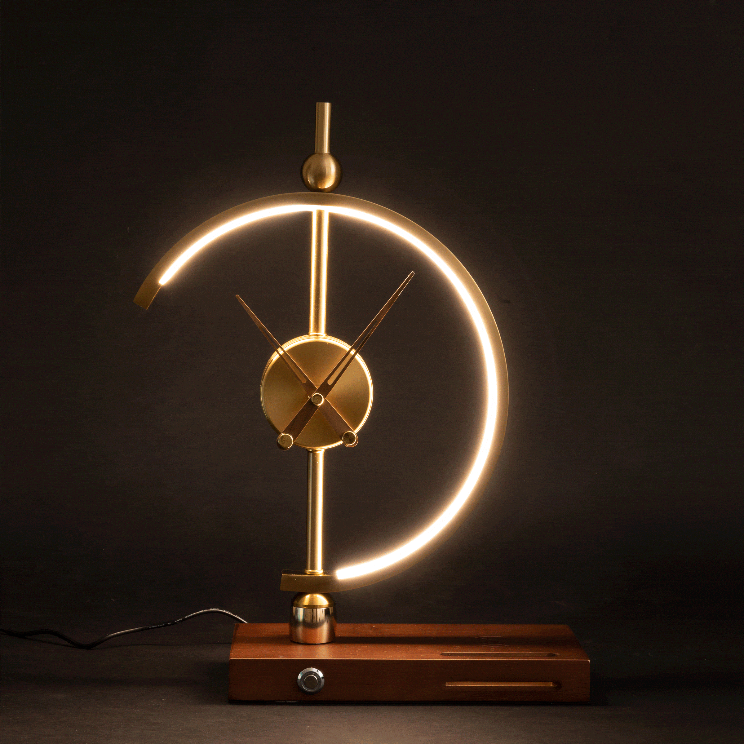 LED Desk Lamp | Wireless Charger & Analog Clock | Maple Wood Base | Energy-Efficient Lighting
