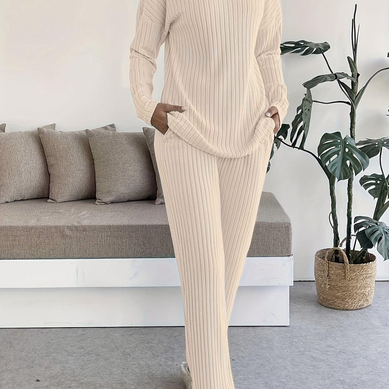 Lounge Set | Ribbed Knit | All-Day Comfort | Polyester