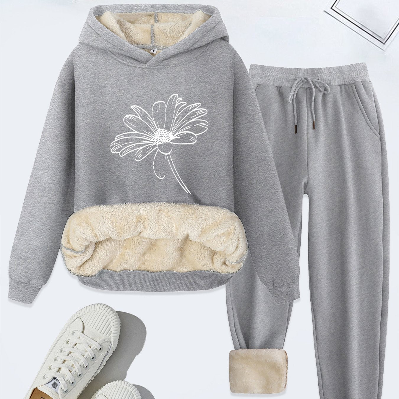 Women's Fleece Hoodie Set | Floral Pattern | Warm and Cozy Comfort | Polyester