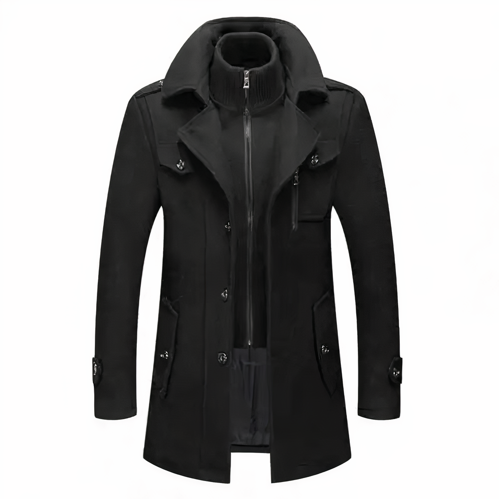 Men's Double-Collar Jacket | Tailored Fit & Polyester | Zipper & Pockets | Comfortable Warmth