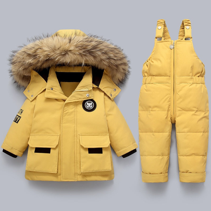 Kids' Winter Coat & Bib-Overalls Set | Insulated Fur-Trim Hood | Durable Warm Fabric | Easy Dressing Closure