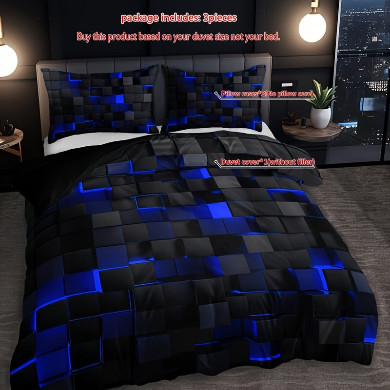 Duvet Cover Set | 3D Plaid Design | Soft Durable Comfort | Polyester