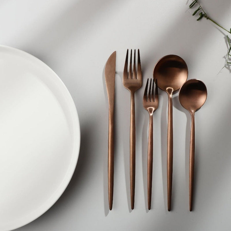 Flatware Set | Minimalist Design | Stainless Steel with Matte Titanium Coating | Durable & Food-Safe