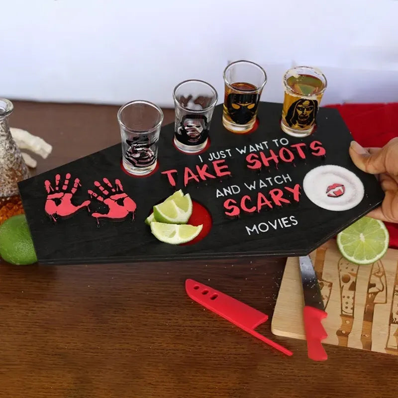 Coffin-Shaped Wooden Shot Glass Tray for Halloween Parties