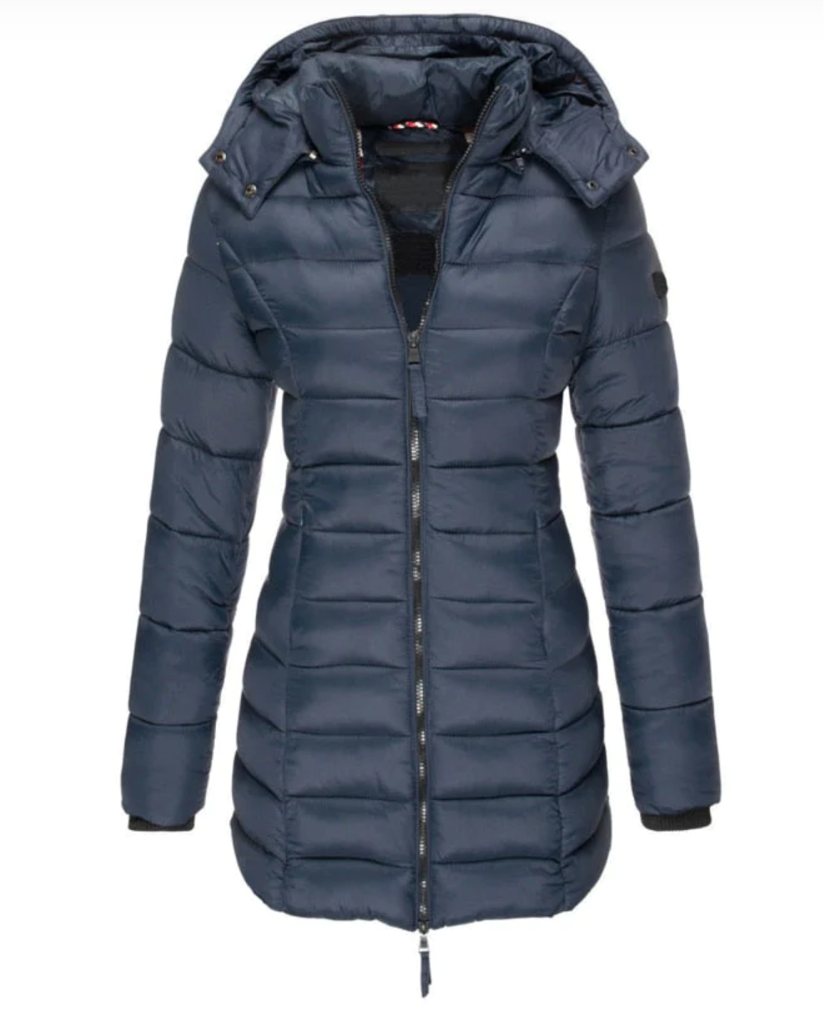 Women’s Longline Down Jacket | Hooded & Zipper Closure | Polyester & Down Filling | Lightweight Warmth for Fall and Winter