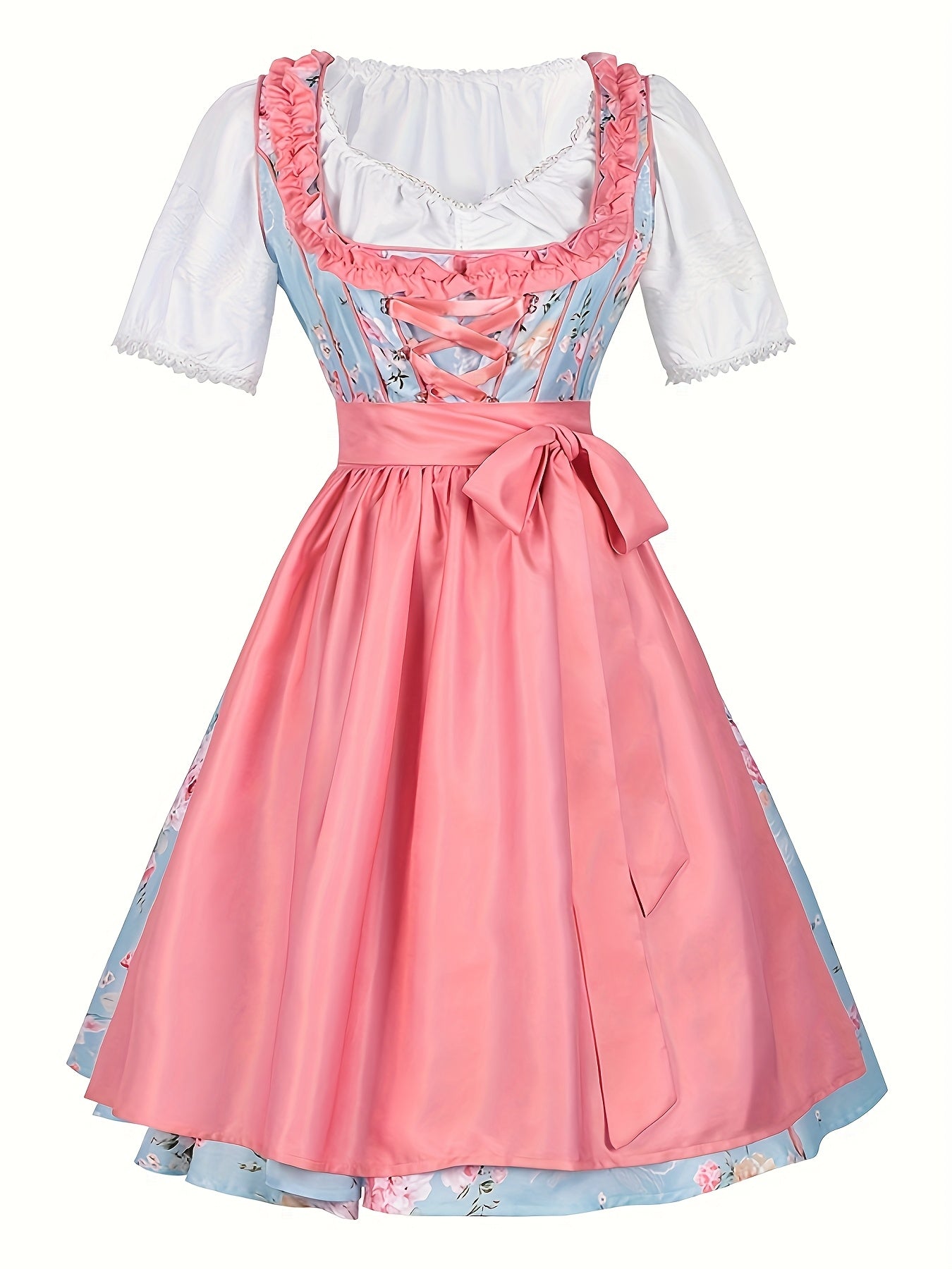 Women's Oktoberfest Dirndl Dress Floral Print with Satin Apron