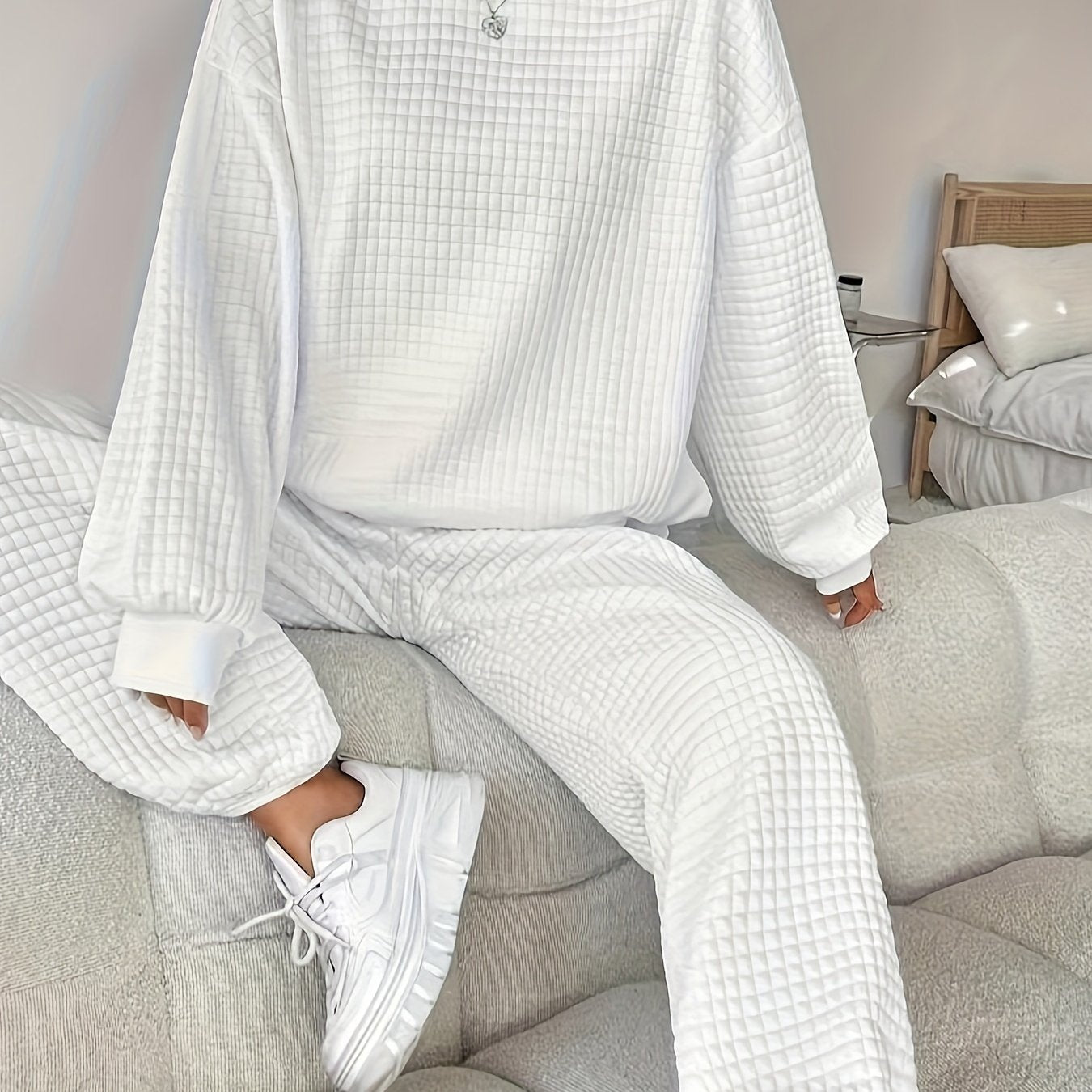 Waffle Knit Lounge Set | Relaxed Fit | Soft Stretch Comfort | Polyester