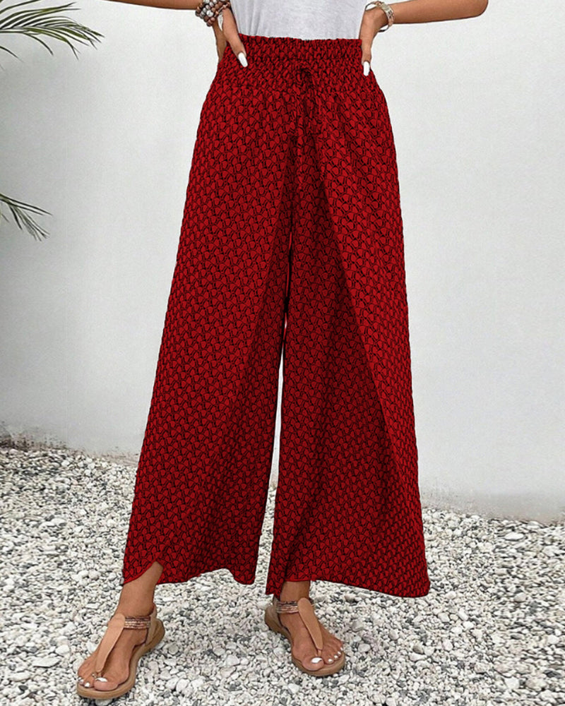 Women’s Wide-Leg Palazzo Pants | Geometric Print | Elastic Waistband & Pockets | Comfortable Fit