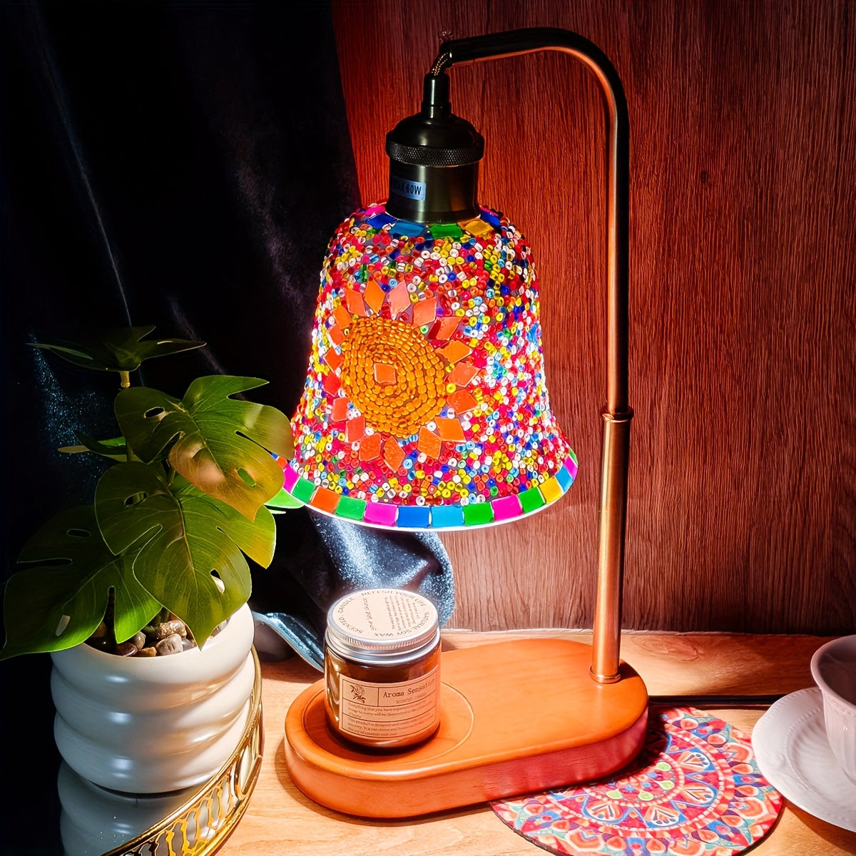 Artisan Mosaic Candlelight Lamp – Adjustable Glass Table Light