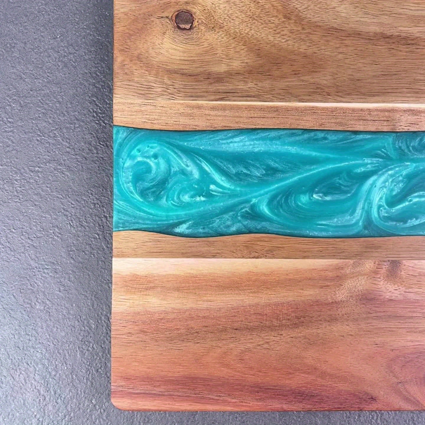 Artisan Acacia Wood Serving Board with Unique Resin Design