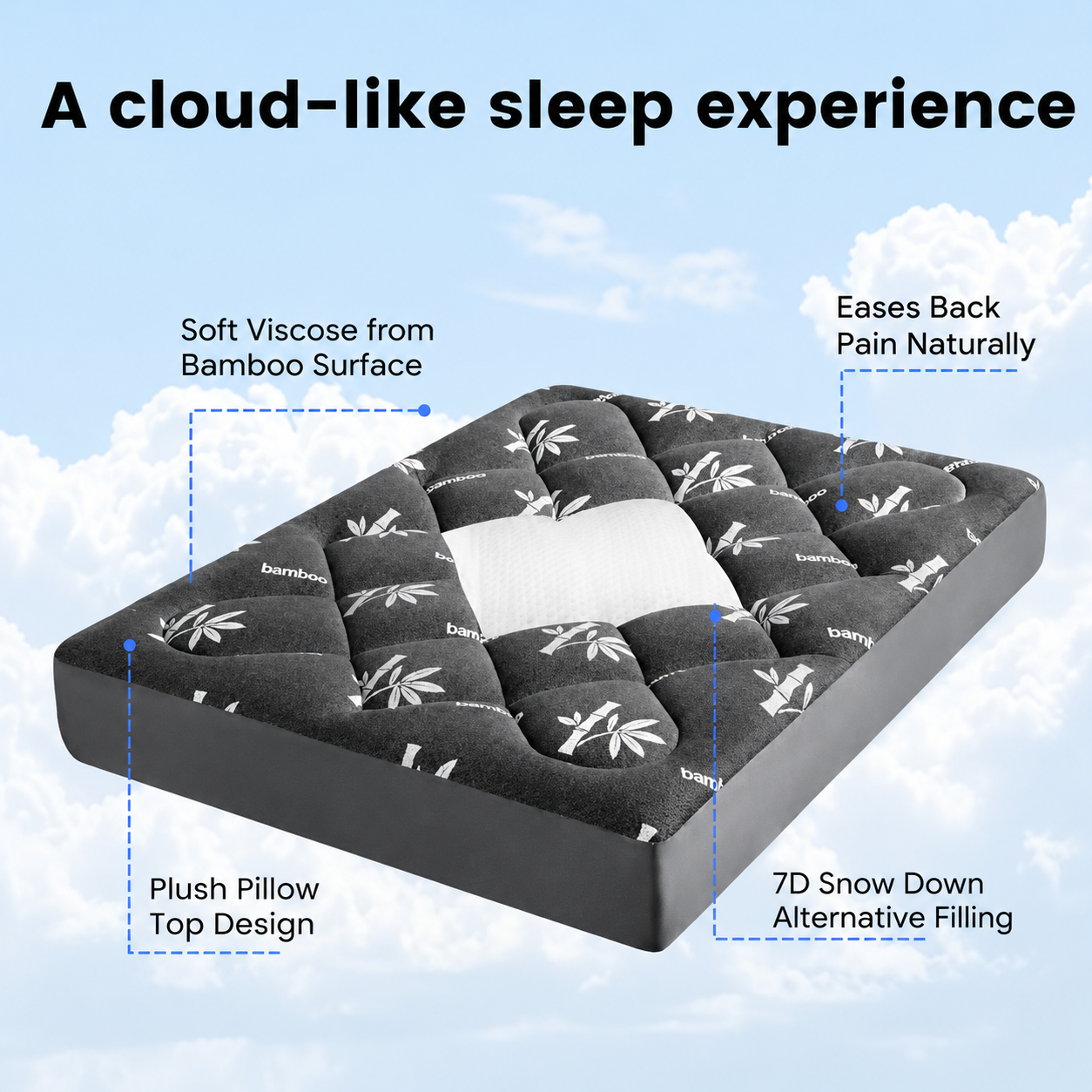 Viscose Bamboo Mattress Topper with Pillow Top | Deep Pocket Comfort