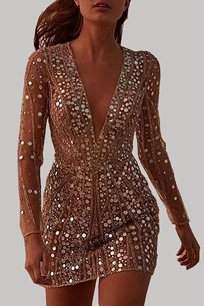 Women’s Mini Dress | Sequin-Embellished Long Sleeve | Lightweight Fabric | Comfortable Fit