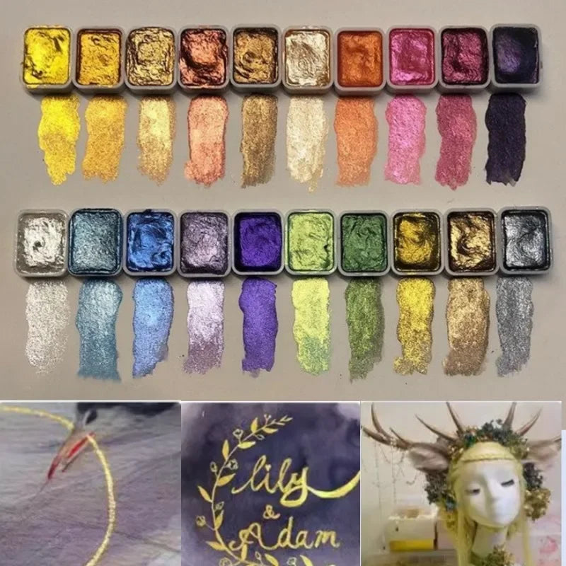 10-Color Pearlescent Pigment Collection with Mixing Palette