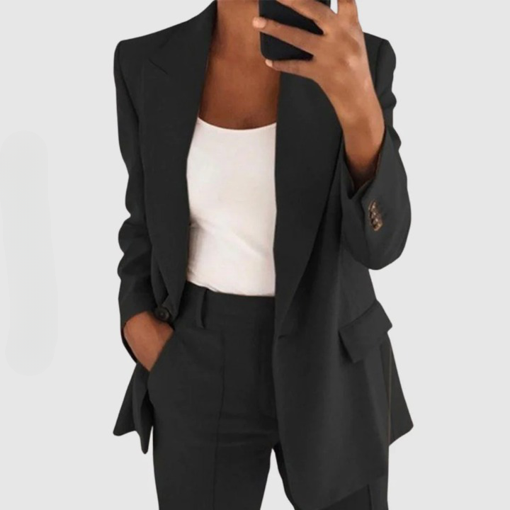 Women’s Two-Piece Suit Set | Tailored Fit & Notch Lapel Blazer | Cotton & Silk Blend | Professional Style