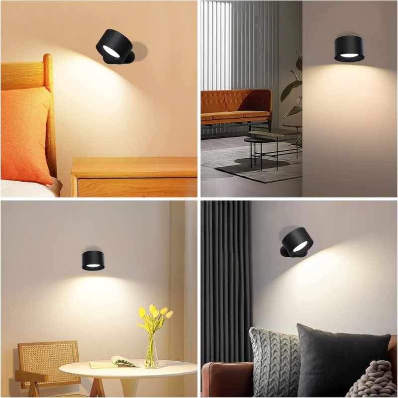 Touch Control LED Wall Lamp with 360° Rotating Head – Cordless Design