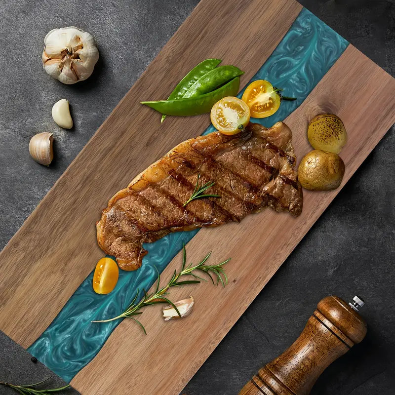 Artisan Acacia Wood Serving Board with Unique Resin Design