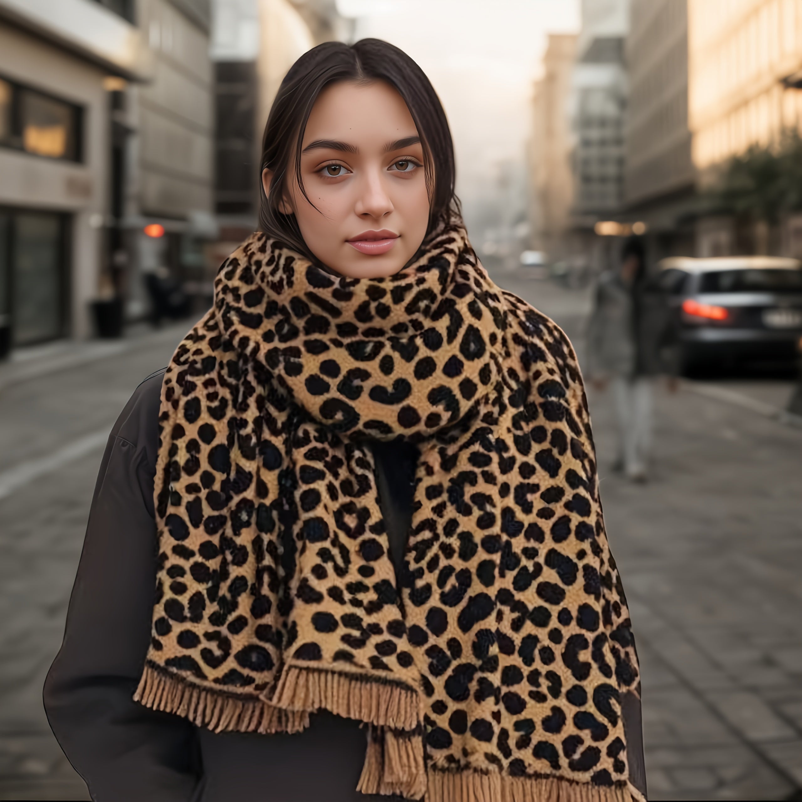 Leopard Print Scarf | Soft Thick | All-Day Warmth | Polyester