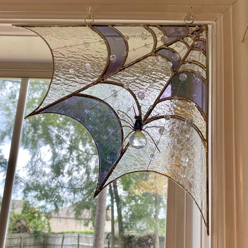 Halloween Acrylic Spiderweb Door Topper with Iridescent Glow Decor