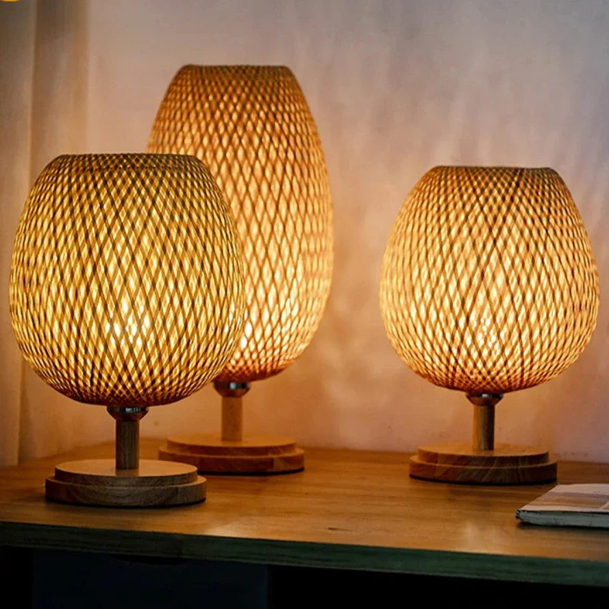 Illumo — Handwoven Rattan Table Lamp with Stepless Dimmer