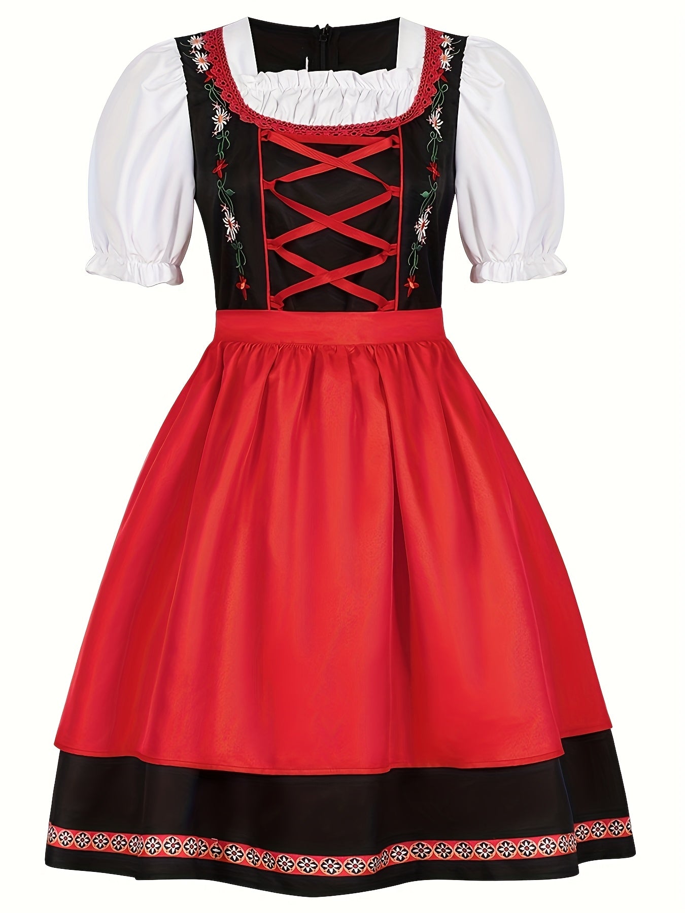 Women's Oktoberfest Dress with Puff Sleeves and Embroidered Apron