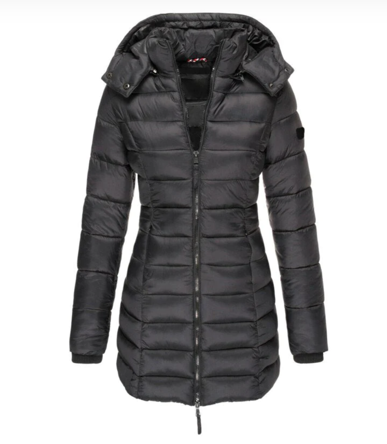 Women’s Longline Down Jacket | Hooded & Zipper Closure | Polyester & Down Filling | Lightweight Warmth for Fall and Winter