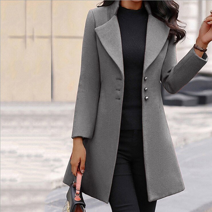 Women’s Longline Coat | Loose Fit with Folded Collar | 100% Polyester | Versatile Warmth and Style