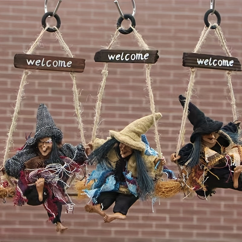 Vintage Halloween Witch Broom Door Hanger – Spooky Outdoor Decoration