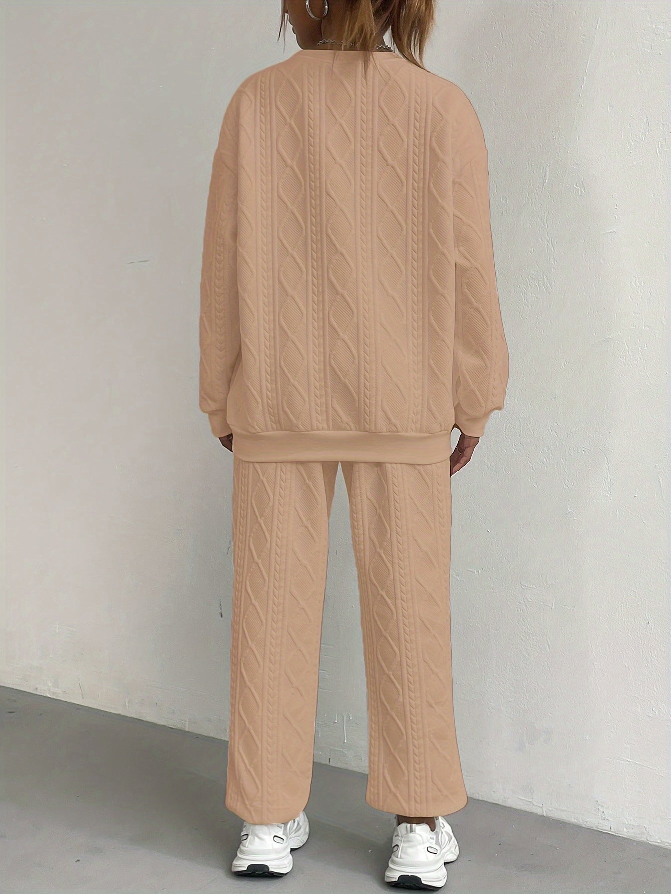 Cable-Knit Lounge Set | Breathable Comfort | All-Season Wear | Polyester