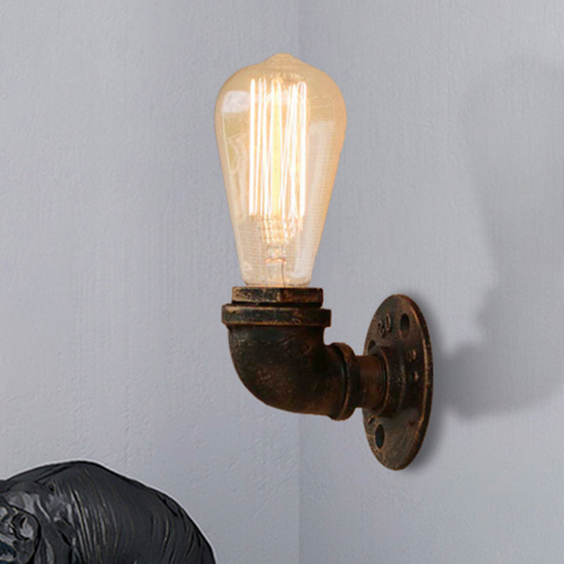 Bare Bulb Living Room Wall Sconce Lighting with Pipe Rustic Stylish Metal 1 Head Black/Bronze Wall Mount Light Clearhalo 'Art deco wall lights' 'Cast Iron' 'Glass' 'Industrial wall lights' 'Industrial' 'Middle century wall lights' 'Modern' 'Rustic wall lights' 'Tiffany' 'Traditional wall lights' 'Wall Lamps & Sconces' 'Wall Lights' Lighting' 1416396