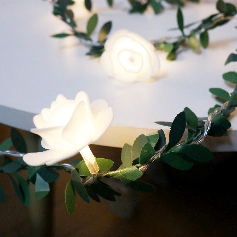 Rose Flower Battery LED String Lights Warm White 5/10/20 Feet 10-40 LEDs Romantic Indoor Outdoor Wedding Party Decor