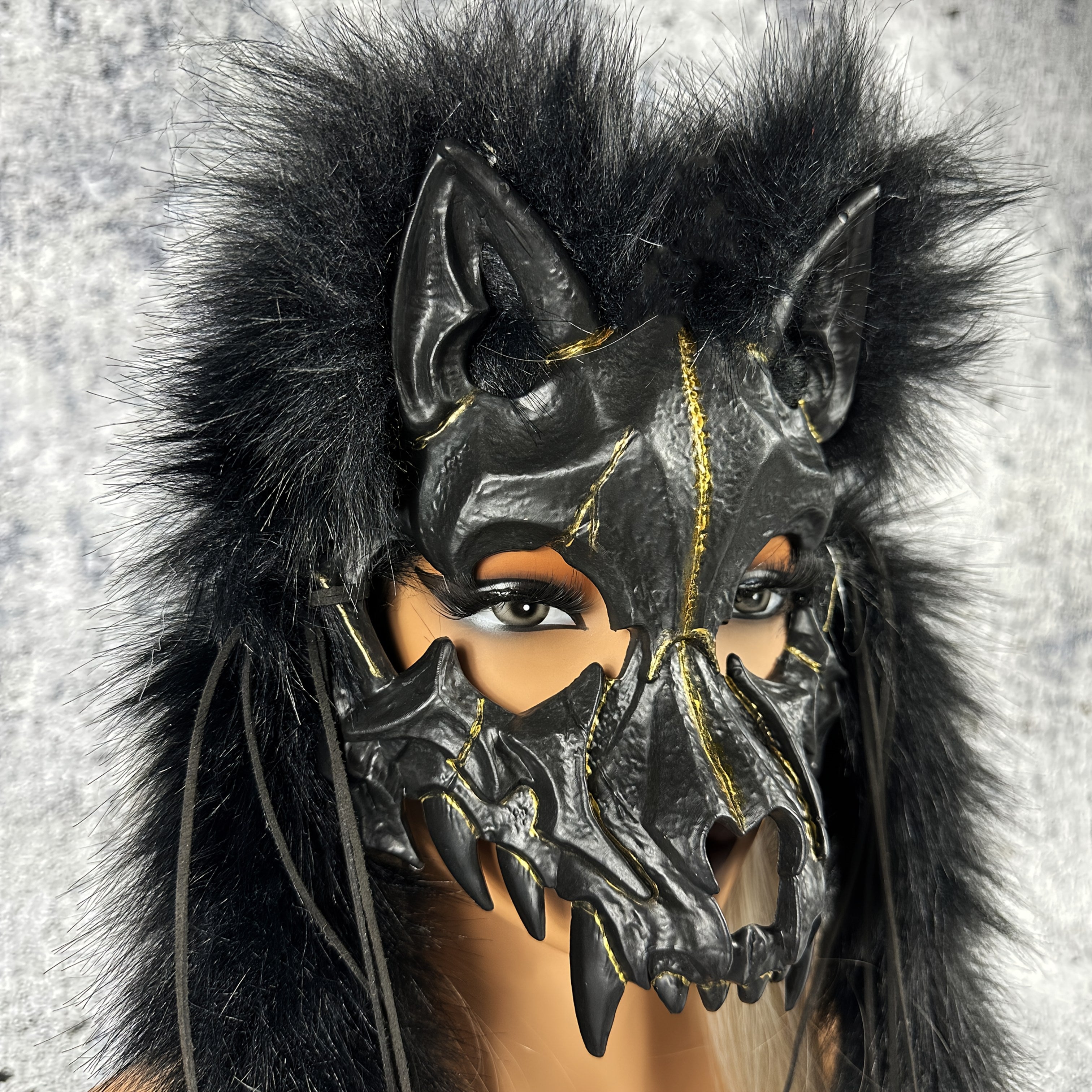 Viking Warrior Werewolf Halloween Mask with Realistic Faux Fur Headpiece